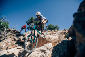A Grand Enduro rider takes the Cathedral Drop.